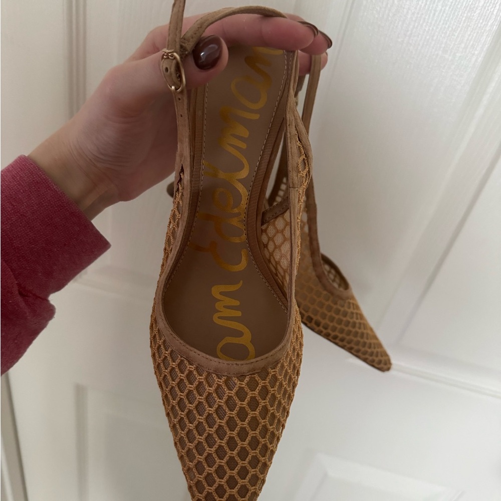 Sam Edelman Beige Mesh Slingback Kitten Heels - Picture 3 of 5